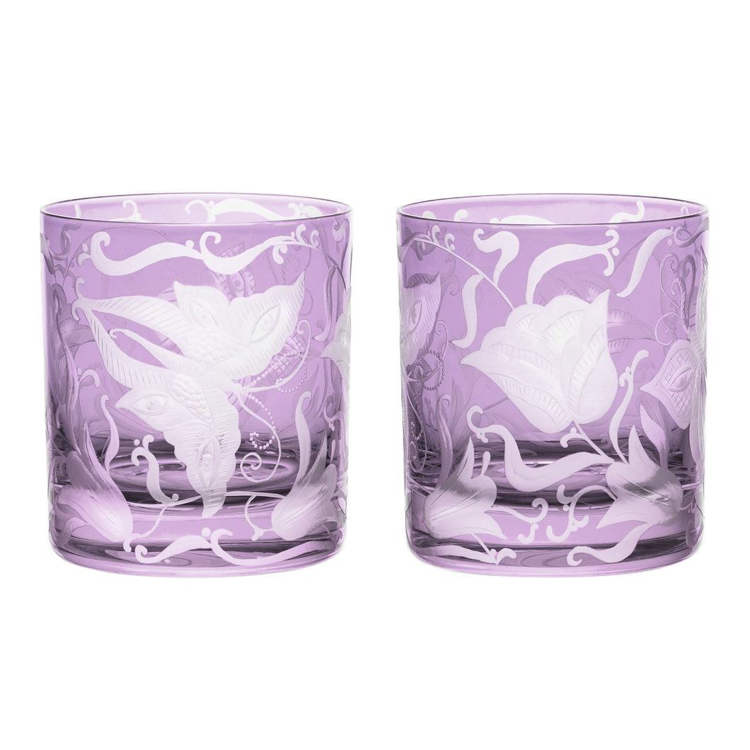 Social Butterflies Etched Double Old Fashioned by Artel