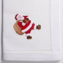 Load image into Gallery viewer, Santa Hand Embroidered Classic Hemstitch Dinner Napkin
