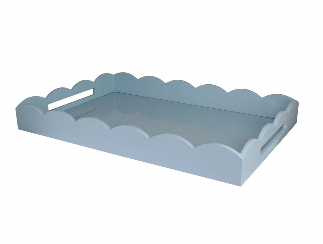 Large Pale Blue Scallop Lacquer Tray
