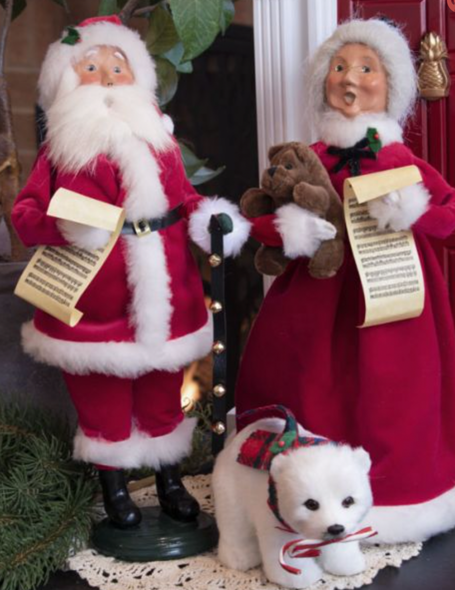 Byer's Choice Red Velvet Santa and Mrs. Claus with Sleigh Set