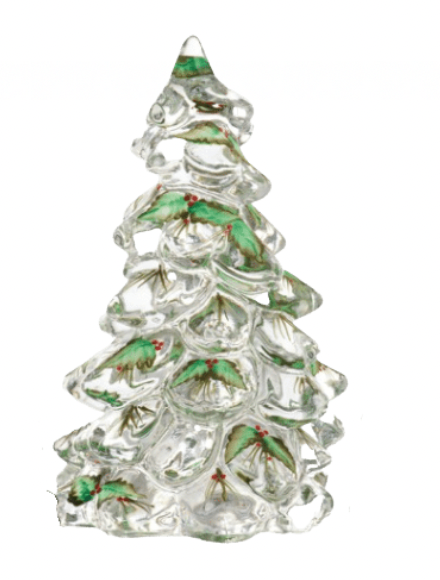 Clear Glass Christmas Tree with Holly