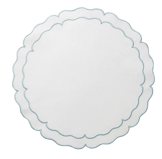 Round Scalloped Linen Placemats with Coating - Set of 2