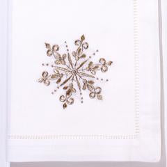 Silver Snowflake Hand Embroidered Classic Hemstitch Dinner Napkin