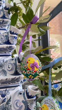 Load image into Gallery viewer, Hand-painted Pastel &quot;Embroidered Chicks&quot; Eggs Set of 3
