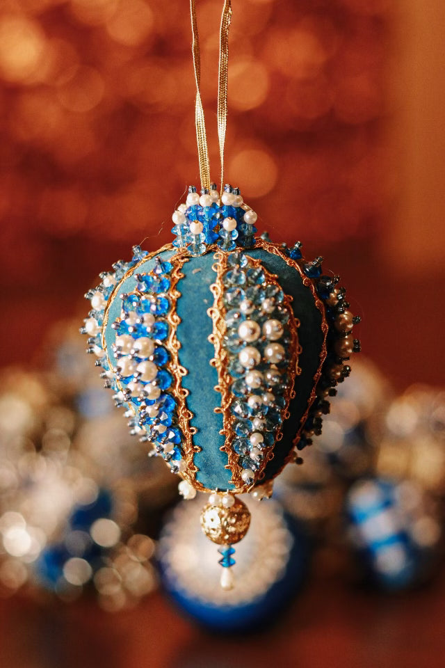 Blue Cameo Collection of Vintage Push Pin Assorted Ornaments - Set of 19