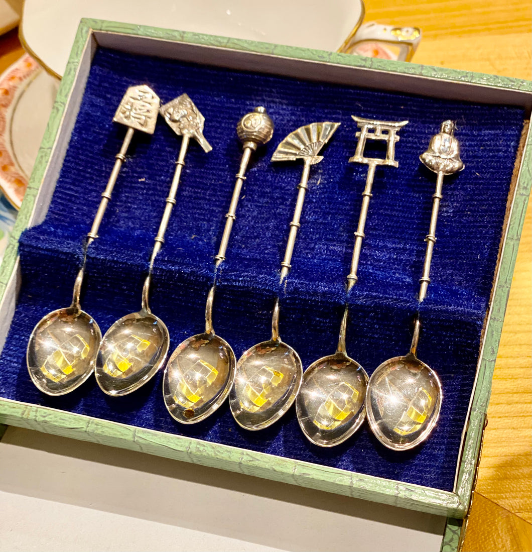 Curated Vintage Silver Charm Spoons with Asian Motifs